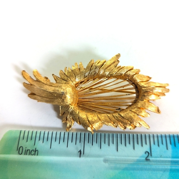 Vintage Estate Mid Century Modern Gold Tone Abstract Leaf Harp Brooch - Picture 3 of 3